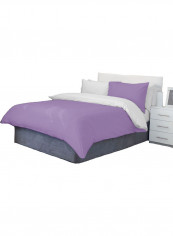 3-Piece Reversible Duvet Set Stripe Cotton Purple/White 86 x 90inch
