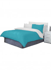3 Piece Ruffled Duvet Set Solid Cotton Turquoise Blue 86x90inch