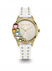 Women's Lily White Leather Strap Watch With White Satin Sunray Dial