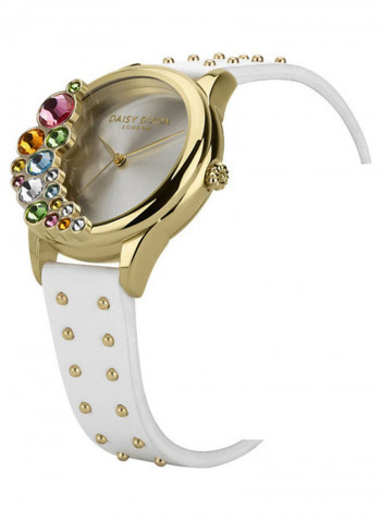 Women's Lily White Leather Strap Watch With White Satin Sunray Dial