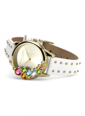 Women's Lily White Leather Strap Watch With White Satin Sunray Dial