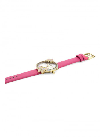 Women's Pink Saffiano Strap Watch And Stone Set Bezel With Butterfly