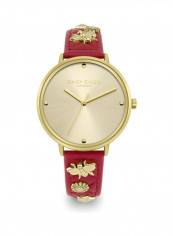 Women's Red Qulited Leather Strap Watch With Gold Matt Mirror Dial
