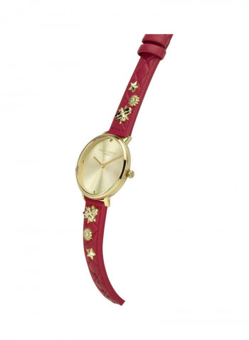 Women's Red Qulited Leather Strap Watch With Gold Matt Mirror Dial
