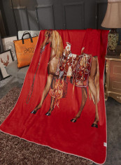 Classic Horse Pattern Soft Blanket Cotton Red 200x230centimeter