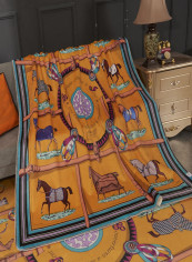 Classic Horse Pattern Soft Blanket Cotton Yellow 200x230centimeter