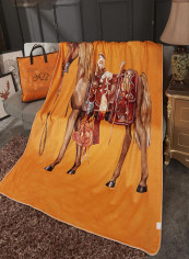 Classic Horse Pattern Soft Blanket Cotton Yellow 200x230centimeter
