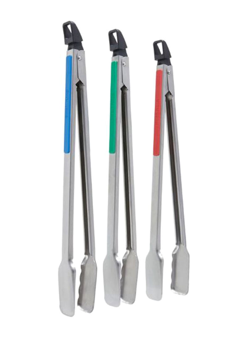 3-Piece Grilling Tongs Set Silver