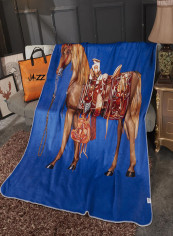 Classic Horse Pattern Soft Blanket Cotton Blue 200x230centimeter