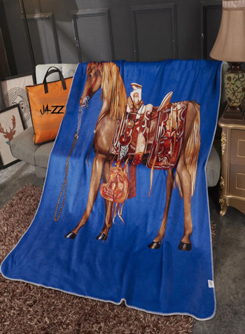 Classic Horse Pattern Soft Blanket Cotton Blue 200x230centimeter