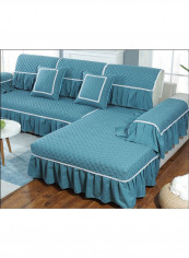 European Style Check Pattern Anti-Slip Sofa Slipcover Blue/White