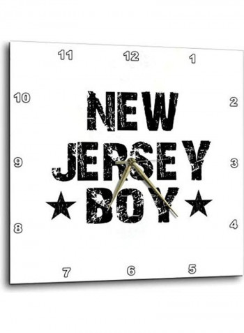 New Jersey Boy Printed Analog Wall Clock White/Black 10x10x0.1inch