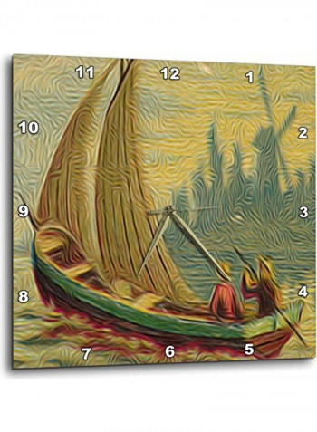 Two Sailors Sailboat On Calm Waters Wall Clock Multicolour 10x10inch