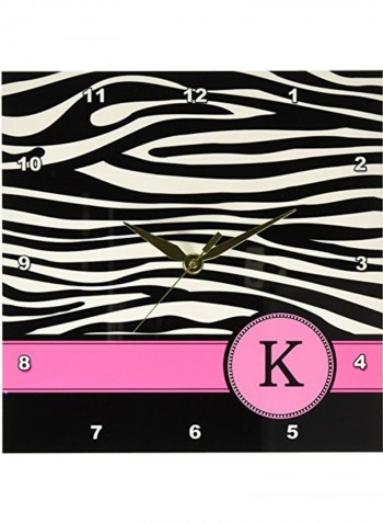 Letter K Monogrammed Zebra Stripes Print With Pink Personalized Initial Wall Clock Multicolour 10x10inch