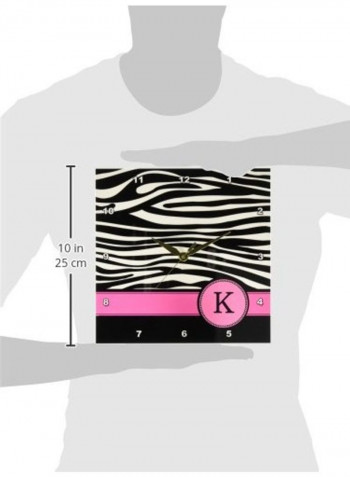 Letter K Monogrammed Zebra Stripes Print With Pink Personalized Initial Wall Clock Multicolour 10x10inch