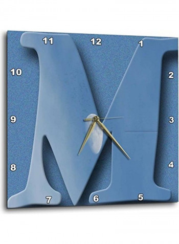 Letter M Printed Analog Wall Clock Blue 10x10x0.1inch