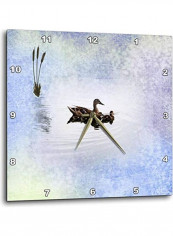 Mother Mallard Duck With Baby Ducks On Pastels With Cattails Wall Clock Multicolour 10 X 10inch
