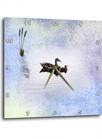 Mother Mallard Duck With Baby Ducks On Pastels With Cattails Wall Clock Multicolour 10 X 10inch