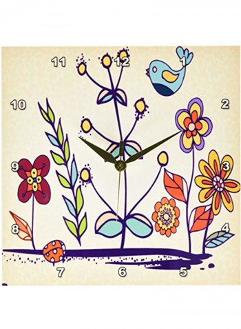Colourful Flowers Bird Wall Clock Multicolour 10x10inch