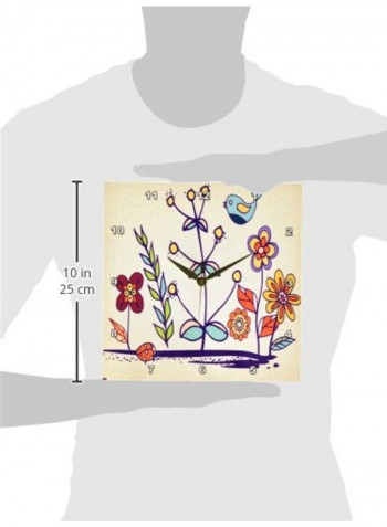 Colourful Flowers Bird Wall Clock Multicolour 10x10inch