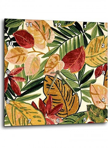 Tropical Leaves Printed Wall Clock Multicolour 10x10x0.1inch