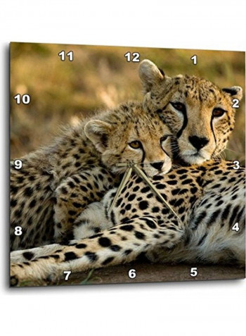 Cheetah With Cub Wall Clock Multicolour 10x10inch