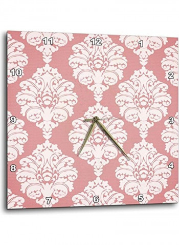Pretty Damask Printed Wall Clock Pink/White 10x10x0.1inch