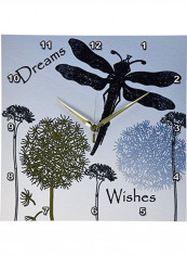 Dreams And Wishes Dandelions And Dragonflies Wall Clock Multicolour 13x13inch