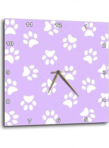 White Paw Print Pattern Wall Clock Multicolour 10x10inch