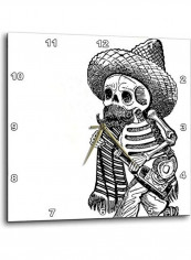 Day Of The Dead Skeleton Printed Analog Wall Clock White/Black 10x10x0.1inch