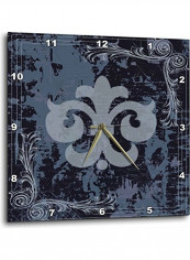 Fleur De Lis On A Grunge Background Printed Wall Clock Blue/Grey 10x10x0.1inch
