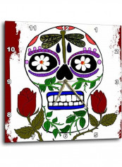 Skull Picture For The Day Of Dead Wall Clock Multicolour 10 X 10inch