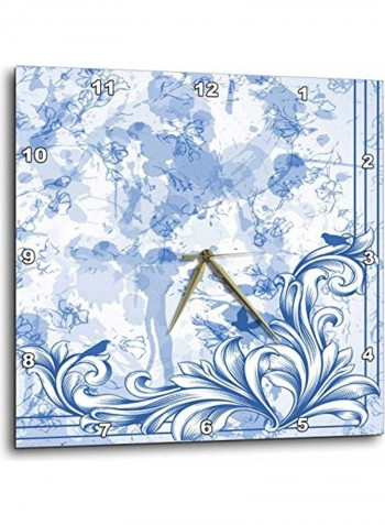 Splatter Grunge In Blue With A Flourish And Birds Wall Clock Multicolour 10x10inch