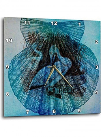 Aqua Pelican In A Seashell Beach Theme Art Wall Clock Multicolour 10 X 10inch