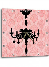 Black Chandelier Against A Pink Damask Background Wall Clock Multicolour 10 X 10inch