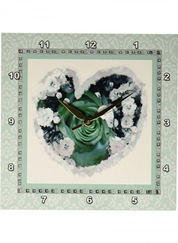Heart With Rose Printed Wall Clock Multicolour 10x10x0.1inch
