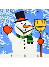 Snowman With Snowflake Background Wall Clock Multicolour 10x10inch