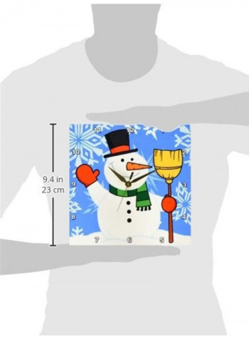 Snowman With Snowflake Background Wall Clock Multicolour 10x10inch