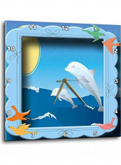 Dolphins Jump Into The Ocean With The Sun Wall Clock Multicolour 10 X 10inch
