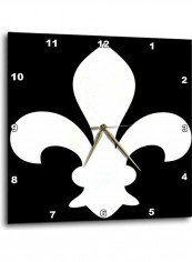 Fleur De Lis White On Black Wall Clock Black/White 10x10inch
