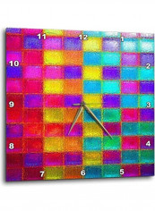 Multi Coloured Squares In Neon Wall Clock Multicolour 10x10inch