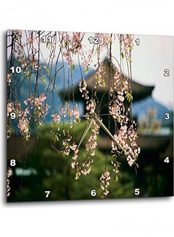 Japanese Cherry Blossom Printed Wall Clock Multicolour 13x13x0.1inch