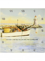 Port Clinton Lighthouse Looking Over Lake Erie Wall Clock Multicolour 10 X 10inch