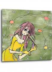 Anime Girl With Leaves Printed Wall Clock Multicolour 10x10x0.1inch
