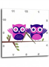 Baby Owls Perched On A Branch In Purple And Pink Wall Clock Multicolour 10x10inch