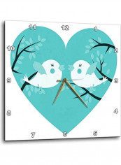 Two Cute Turquoise Birds On A Tree In A Heart Wall Clock Multicolour 10x10inch