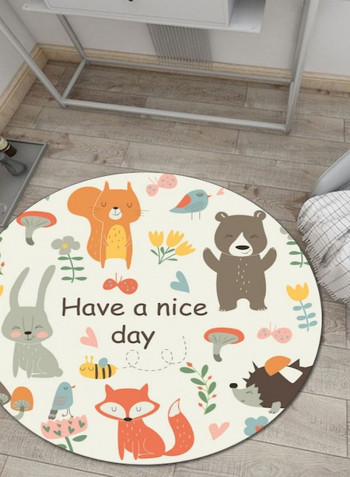 1-Piece Round Cartoon Pattern Living Room Baby Crawling Mat Multicolour 80cm