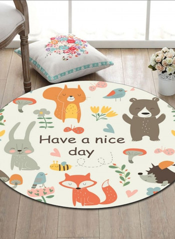 1-Piece Round Cartoon Pattern Living Room Baby Crawling Mat Multicolour 80cm