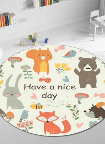 1-Piece Round Cartoon Pattern Living Room Baby Crawling Mat Multicolour 80cm