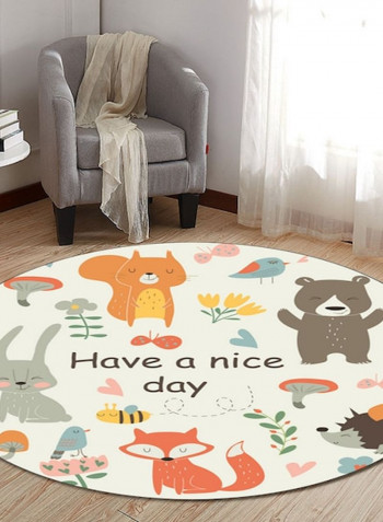 1-Piece Round Cartoon Pattern Living Room Baby Crawling Mat Multicolour 80cm